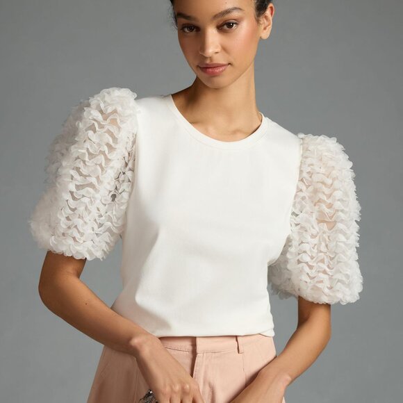 Anthropologie Tops - NWT Anthropologie Flat White Ruffle-Sleeve Top